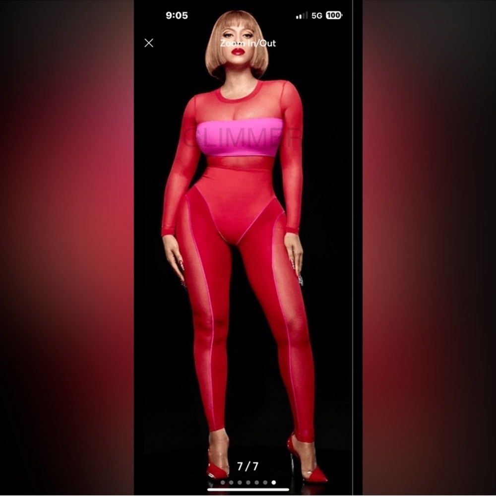 Adidas x IVY PARK Red Sheer Bodysuit with Long Sleeves Jumpsuit - NWT